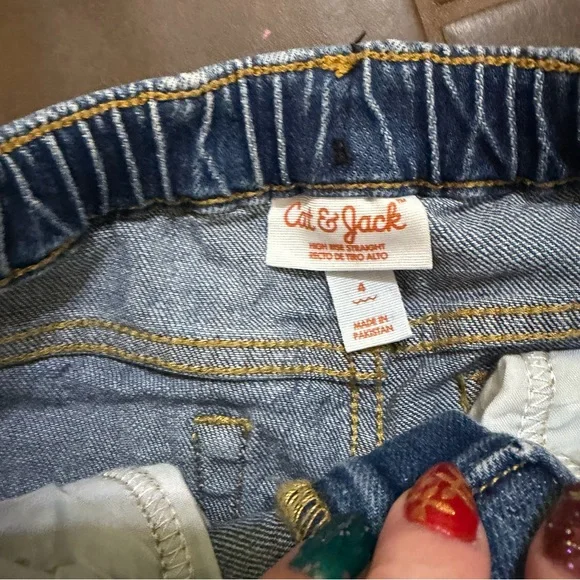 Cat & Jack Girl’s Elastic Waist High Rise Straight Dark Wash Blue Denim Jeans 4 - Picture 4 of 7
